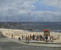Punch and judy on gorleston beach by Campbell Archibald Mellon, Oil on canvas, sold Mar 2026