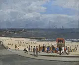 Punch and judy on gorleston beach by Campbell Archibald Mellon, Oil on canvas, sold Mar 2026
