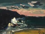 The sea, cleggan bay, county galway, ireland by Peter Collis, Oil on canvas, sold Mar 2026
