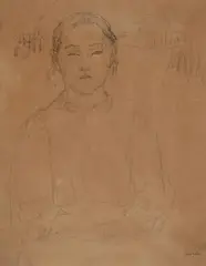 Portrait of a girl by Gwen John, Pencil on brown paper, sold Mar 2026