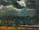 Stormy landscape by Ruskin Spear, Oil on board, sold Mar 2026
