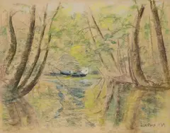 Boating on a river by Paul Maze, 1939, Pastel on buff paper, sold Mar 2026