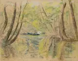 Boating on a river by Paul Maze, 1939, Pastel on buff paper, sold Mar 2026