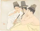 Trois Coreens, Séoul, Coree by Paul Jacoulet, Woodblock Print, offered Oct 2023