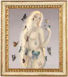 Woman with Butterflies by Foussa Itaya, 1961, Oil on Canvas, sold Oct 2023