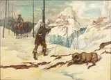 Western Winter Hunting Scene by Dean Chapman, Oil on Canvas, sold Oct 2023