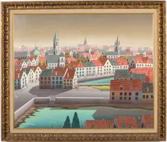 Cityscape by Foussa Itaya, Oil on Board, sold Oct 2023