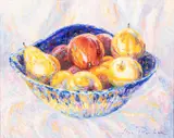 Bowl of Apples and Pears by Jan Parker, 1995, Oil on Canvas, sold Oct 2023