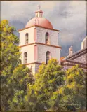 Mission Bell Tower by Ralph Waterhouse, Oil on Canvasboard, sold Oct 2023