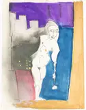 Colorful Nude by Laura Dinello, Pastel and Gold Paint, sold Oct 2023