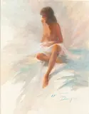 Seated Nude by Bill Douglas, Gouache on Paper, sold Oct 2023
