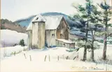 Winter Scene with Barn by P.J. Hammond, Watercolor on Paper, offered Oct 2023