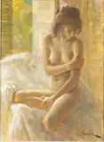 Seated Nude Woman by Joe Bowler, Oil on Canvas, sold Oct 2023