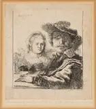 Self-Portrait with Saskia by Rembrandt Harmensz van Rijn, Etching, sold Oct 2023