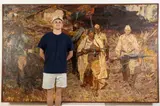 The Soldiers Were Walking by Pyotr Kuzmich Stolyarenko, 1980, Oil on Canvas on Board, sold Oct 2023