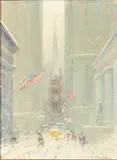 Trinity Church From Wall Street, Snow Scene by Johann Berthelsen, Oil on Canvasboard, sold Oct 2023