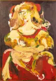 Portrait of a Woman in Red by Oleksiy Apollonov, Oil on Canvas, sold Oct 2023