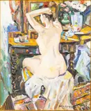 Nu a La Toilette, Woman at a Vanity by Katia Pissarro, Oil on Canvas, sold Oct 2023