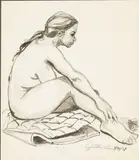 Seated Nude by Jonathan Green, Watercolor, sold Oct 2023