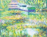 Boat on the Water Lily Pond by Jan Parker, 1995, Oil on Canvas, sold Oct 2023