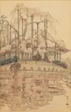 Harusame (Spring Rain) by Hiroshi Yoshida, Woodblock Print, sold Jun 2023