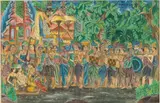 Ubud, Painting of Procession with Figures, Indonesian by G.M. Regig, Oil on Canvas, offered Jun 2023