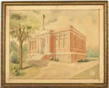 Georgia Tech Library by C. W. Bergen, 1919, Watercolor, sold Jun 2023