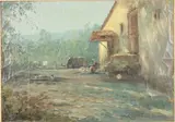 Cottage with Animals and Figure by Ferrucio Rontini, Oil on Canvas, offered Jun 2023