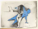 Figures in a Room by Laura Dinello, 1994, Charcoal and Blue Paint, sold Jun 2023