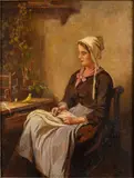 The Pet Bird by Louis Lassalle, Oil on Board, sold Jun 2023