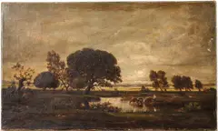 In the Landes by J Rousseau, Oil on Canvas, sold Jun 2023
