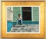 Boy on Porch by Preston Russell, 2002, Oil on Board, sold Jun 2023