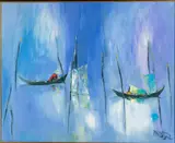 Fishing at Nightfall by Dao Hai Phong, 2002, Oil on Canvas, sold Jun 2023