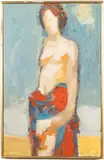 Figure with Red and Blue Drape by David DeLong, Oil on Canvas, sold Jun 2023