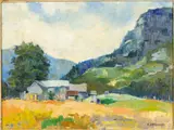 Mountainous Landscape with House by Michael Lemmermeyer, Oil on Canvas, sold Jun 2023