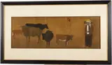 Figure and Cows by Nguyen Dinh Tuyen, 1999, Watercolor on Silk, sold Jun 2023