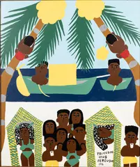 Bahamian Scene by Amos Ferguson, 1991, Oil on Cardboard, sold Jun 2023