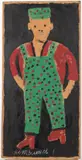 Self Portrait in Green Overalls by Jimmy Lee Sudduth, Paint on Board, sold Jun 2023