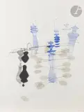 Objet de silence (tonalité bleue) by Bernard Moninot, 2009, Sérigraphie et collage de fils dorés et pastilles transparentes, sold Oct 2026