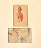 Deux études annotées sous un même encadrement, l'éléphant et Jeunes femmes au bain (Gange - Inde ?) peut être projet de décors ou illustration by Paul-Albert Besnard, Aquarelle sur trait de crayon, sold Jun 2026