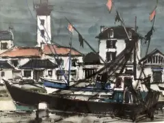 Vue de port by Richard le Cieux, 1963, Aquarelle signée en bas à gauche et datée, sold Oct 2026