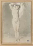 Nu debout les bras levés by François Guiguet, Crayon noir, sanguine et craie blanche, sold Sep 2026