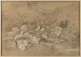 Étude de feuillage by Antoine Claude Ponthus-Cinier, Pierre noire et rehauts de gouache, le cachet signature en bas à droite (L, sold Sep 2026