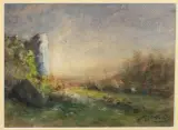 Paysage à Roche le matin. Circa 1875 by François-Auguste Ravier, Aquarelle et rehauts de gouache sur papier blanc à grain torchon (Rough), absorbant bien l, sold Sep 2026