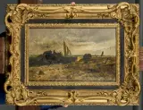 Bateaux sur la plage by Léon Richet, Panneau Signé en bas à gauche Leon, sold Sep 2026