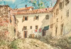 Cour de ferme près de l'Alhambra, à Grenade by Luigi Bazzani, Aquarelle sur papier, sold Sep 2026