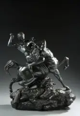 Thésée combattant le centaure Biénor" (1850) by Antoine-Louis Barye, Bronze à patine vert sombre, sold Sep 2026