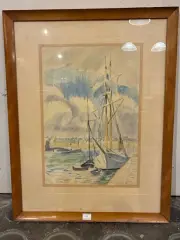Vue d'un port by Carlos-Reymond, Aquarelle Signée en bas à droite, sold Oct 2026