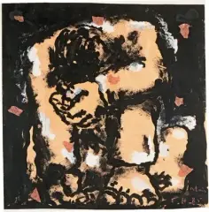 Sans titre, homme assis 1985 by Jean-Charles Blais, Technique mixte, encre, gouache, collage et épingles, sur papier, sold Jul 2026