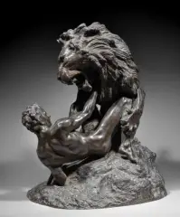 Gladiateur combattant un lion Modèle créé vers 1841 by Edme Nicolas Faillot, Bronze à patine brune Signé « Faillot » sur la terrasse H, sold Oct 2026